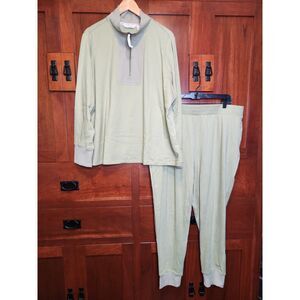 Peace Love World Sage Green Lounge Pajama Set Qtr Zip Top 2XL Bottoms XL